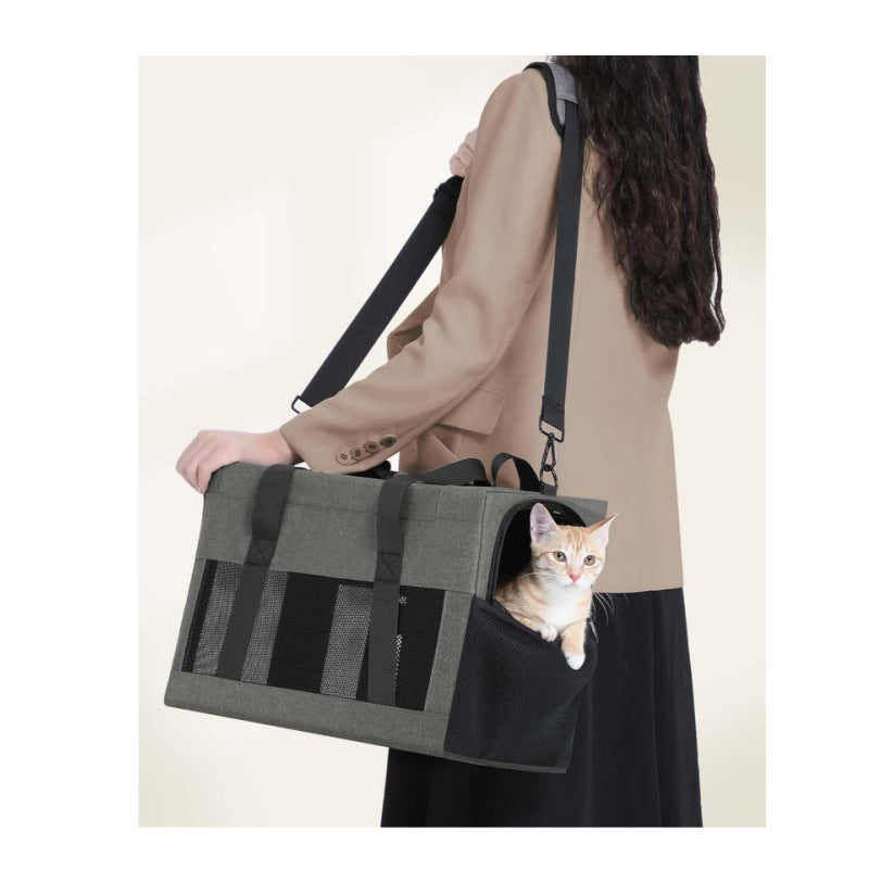 Sturdy & Breathable Pet Carrier for Small Cats & Dogs - Collapsible Travel Bag with Steel Frame, Safety Locks & Sunshade(Grey)