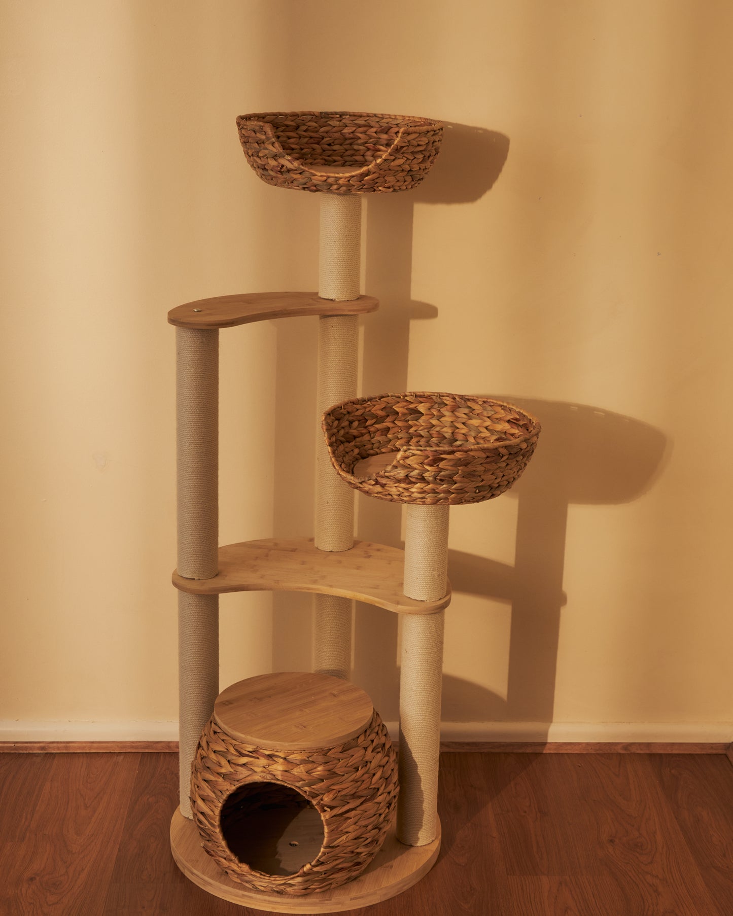 Whisker Wonderland Premium Eco Bamboo Cat Tree Large - Natural Bamboo Structure, Safe & Stable, Multi-Functional Cat Furniture, Climbing & Scratching