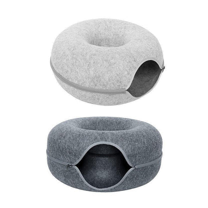 Felt Cat Tunnel Bed Donut Cave Nest for Kittens and Small Pets 50x30cm - Dark Grey
