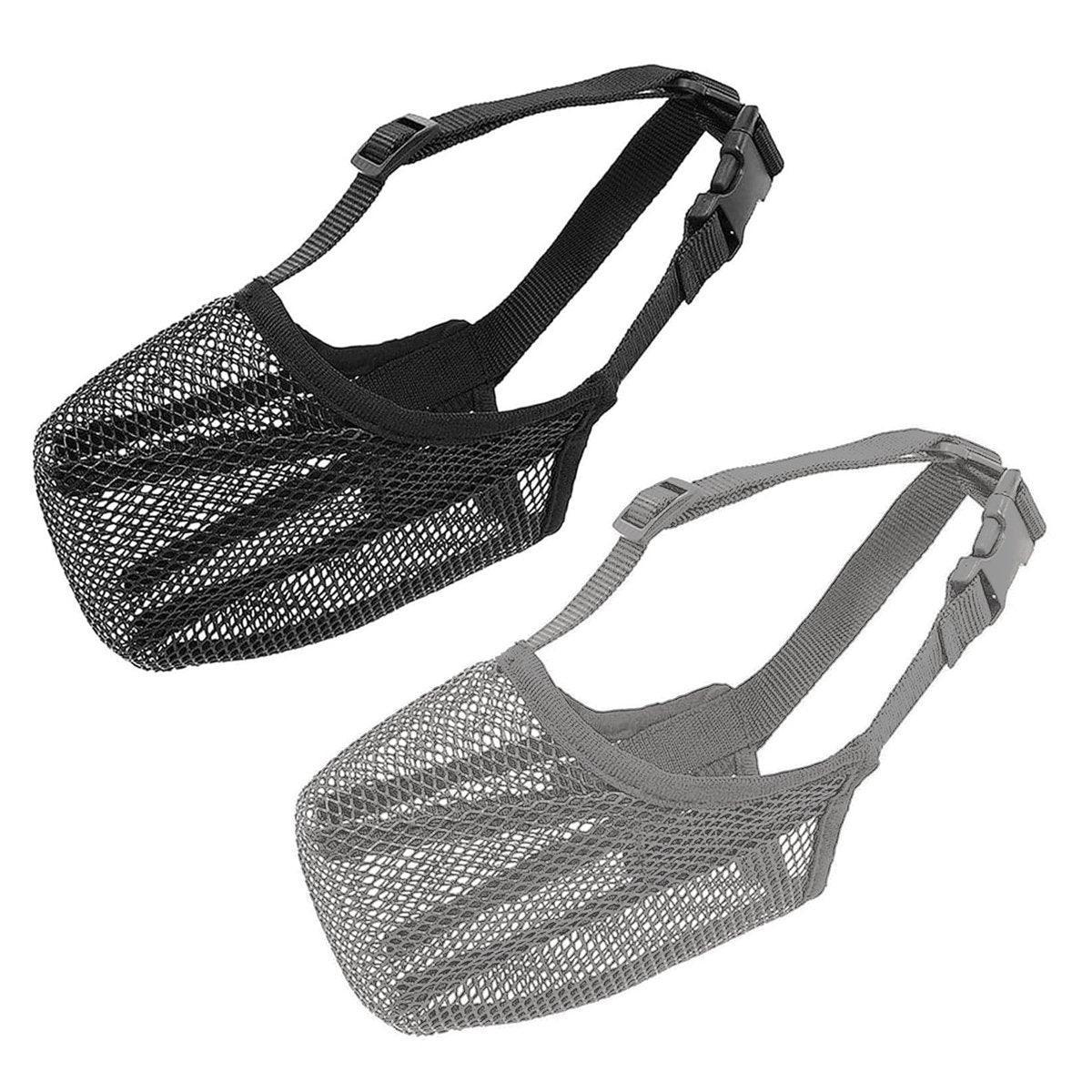 2PCS Adjustable Mesh Pet Dog Muzzle Mask Mouth Cover No Bite Strap Mouth Cover - Grey-M