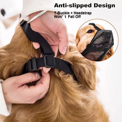 2PCS Adjustable Mesh Pet Dog Muzzle Mask Mouth Cover No Bite Strap Mouth Cover - Grey-M