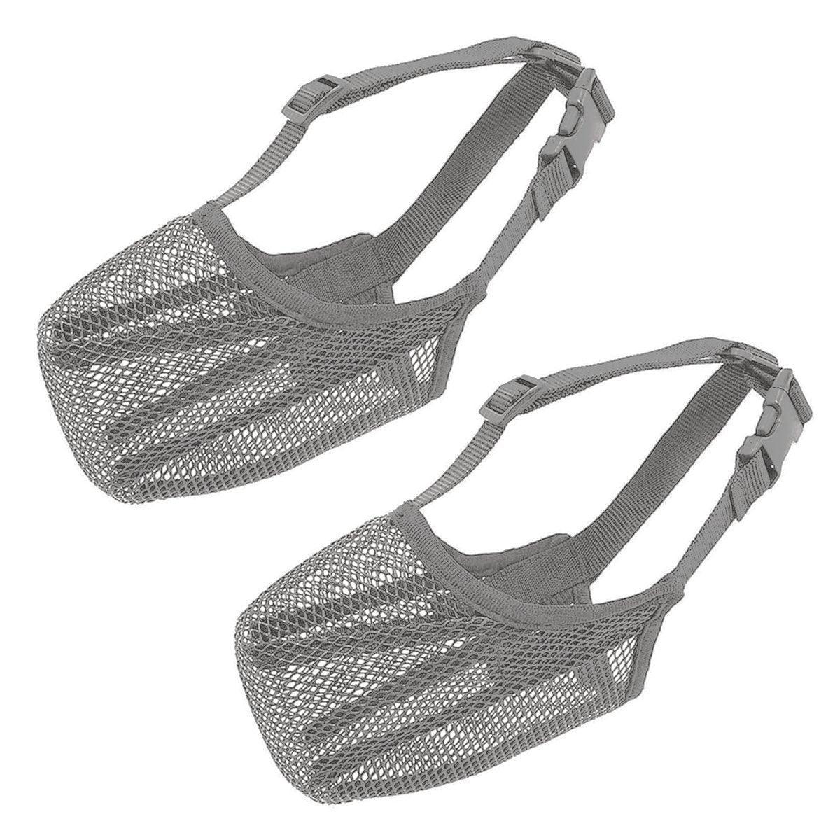 2PCS Adjustable Mesh Pet Dog Muzzle Mask Mouth Cover No Bite Strap Mouth Cover - Grey-M