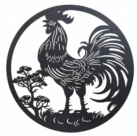 Round Rooster Metal Wall Art 98cm