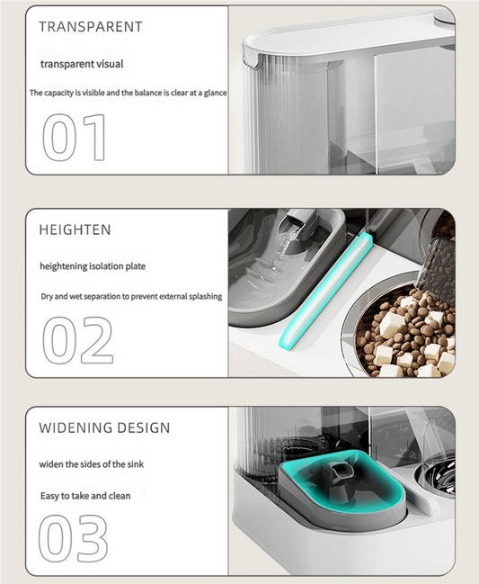 Automatic Pet Feeder and Water Bowl - 2-in-1 Grey Stainless Steel Bowl Cat Feeding Station