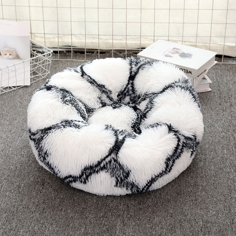 Black-white 50cm Cozy Round Pet Bed - Plush Cat & Dog Bed with Non-Slip Base, Machine Washable