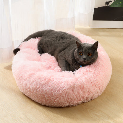 Black-white 50cm Cozy Round Pet Bed - Plush Cat & Dog Bed with Non-Slip Base, Machine Washable