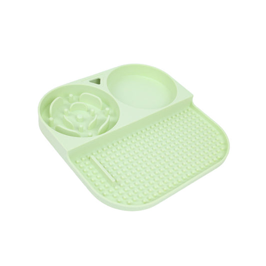 2 Pcs Green 3-in-1 Silicone Pet Slow Feeder & Lick Mat with Water Bowl - Non-Slip Design for Cats