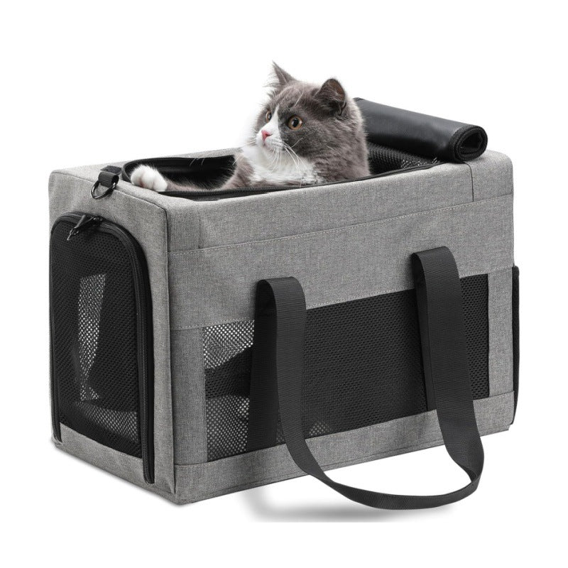 Sturdy & Breathable Pet Carrier for Small Cats & Dogs - Collapsible Travel Bag with Steel Frame, Safety Locks & Sunshade(Grey)