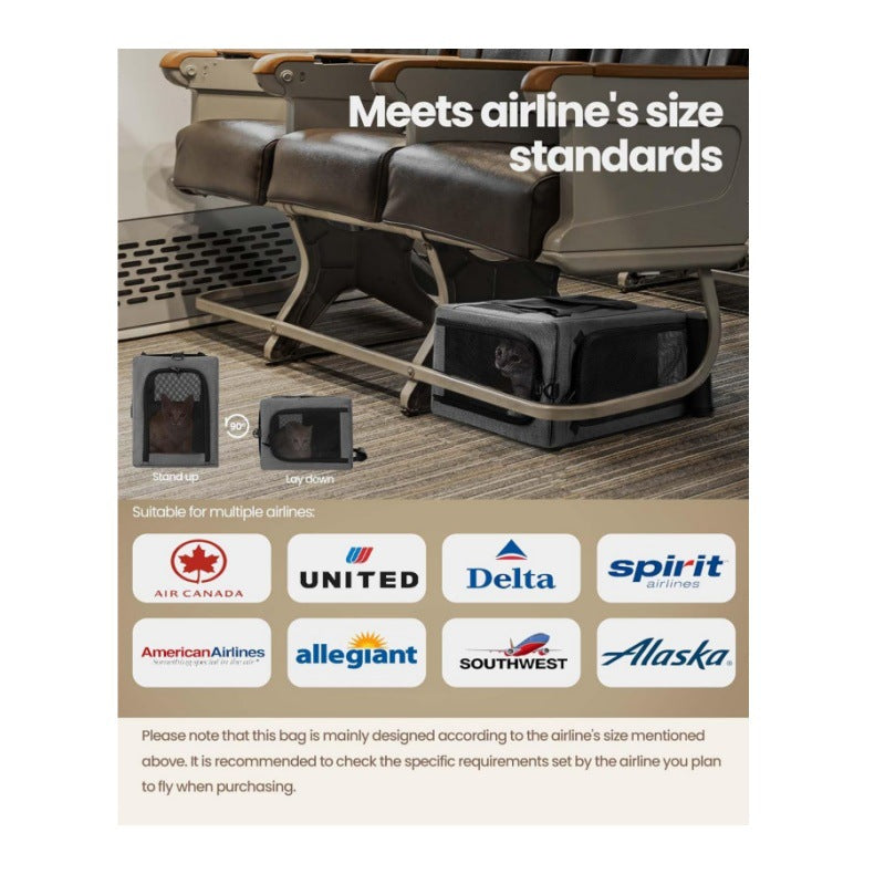 Sturdy & Breathable Pet Carrier for Small Cats & Dogs - Collapsible Travel Bag with Steel Frame, Safety Locks & Sunshade(Grey)