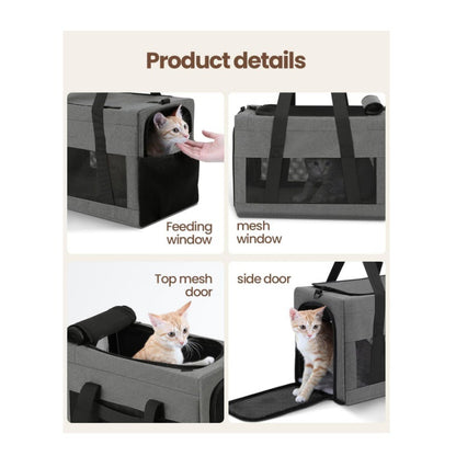 Sturdy & Breathable Pet Carrier for Small Cats & Dogs - Collapsible Travel Bag with Steel Frame, Safety Locks & Sunshade(Grey)
