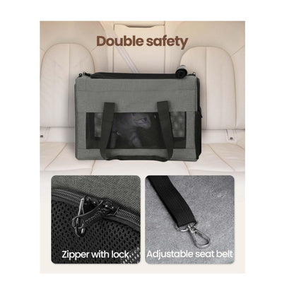 Sturdy & Breathable Pet Carrier for Small Cats & Dogs - Collapsible Travel Bag with Steel Frame, Safety Locks & Sunshade(Grey)