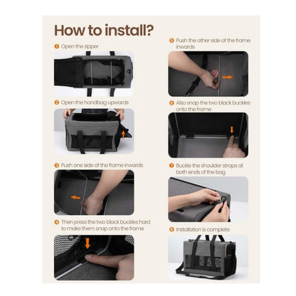 Sturdy & Breathable Pet Carrier for Small Cats & Dogs - Collapsible Travel Bag with Steel Frame, Safety Locks & Sunshade(Grey)