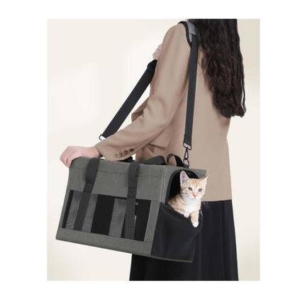 Sturdy & Breathable Pet Carrier for Small Cats & Dogs - Collapsible Travel Bag with Steel Frame, Safety Locks & Sunshade(Grey)