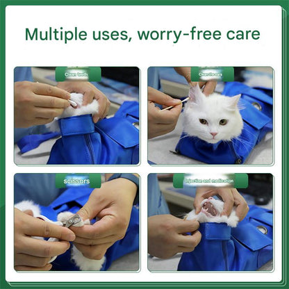 Size S Green Multi-Functional Cat Grooming Bag - Anti-Scratch Restraint Pouch for Nail Trimming and Vet Visits