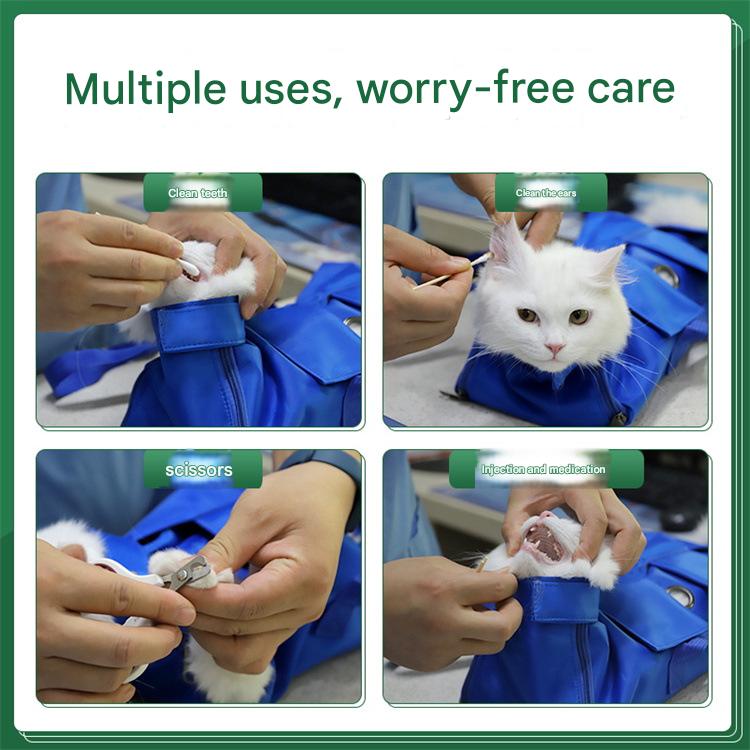 Size L Green Multi-Functional Cat Grooming Bag - Anti-Scratch Restraint Pouch for Nail Trimming and Vet Visits