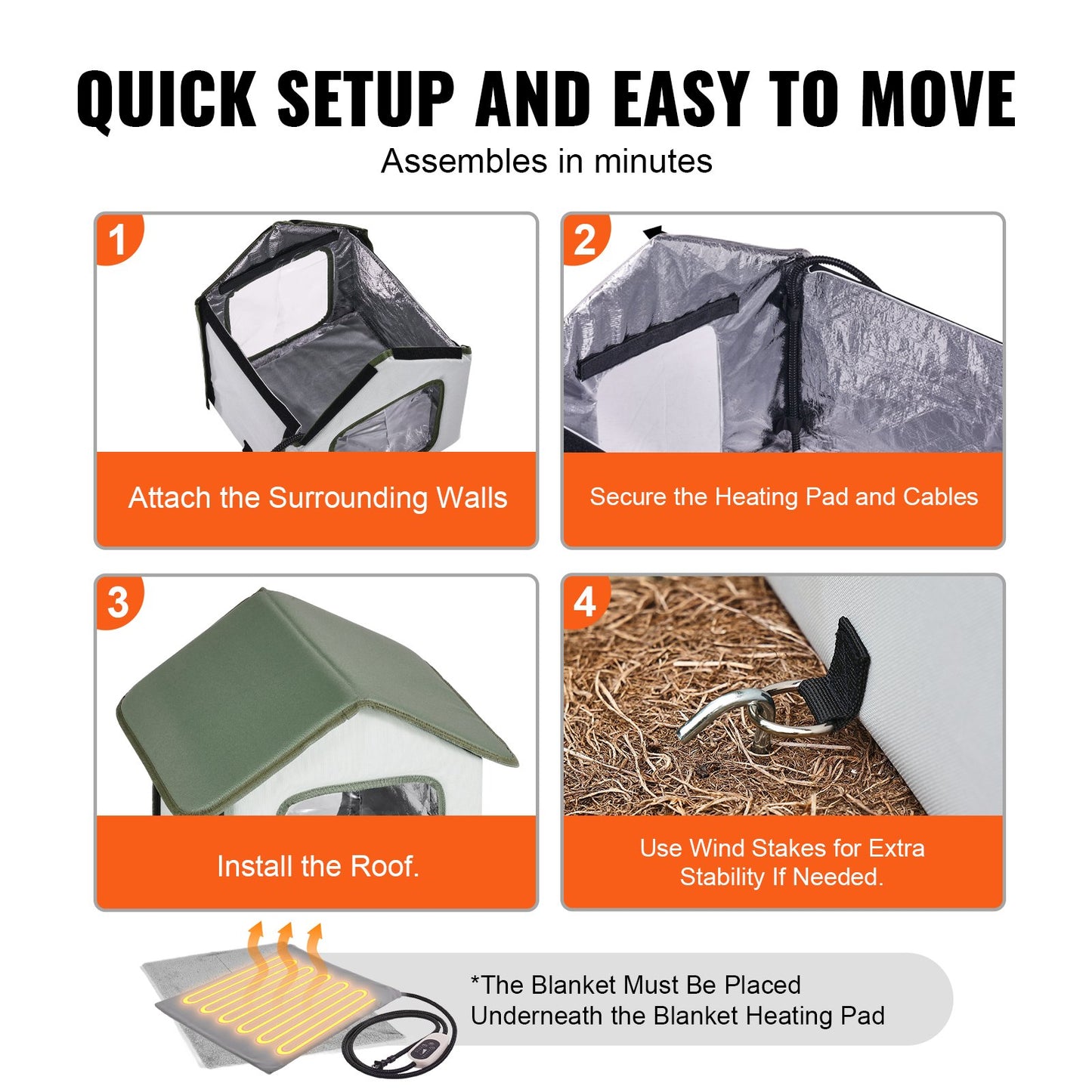 VEVOR Elevated Heated Cat House, Outdoor Kitty Shelter with Timer, 600D Oxford Cloth Foldable Cat Shelter with Heated Pad for Winter to Stay Warm and Cozy, Green (Small)