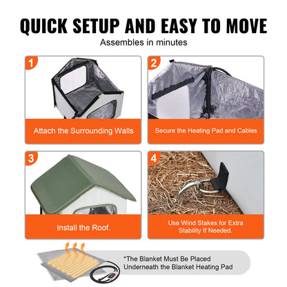 VEVOR Elevated Heated Cat House, Outdoor Kitty Shelter with Timer, 600D Oxford Cloth Foldable Cat Shelter with Heated Pad for Winter to Stay Warm and Cozy, Green (Small)